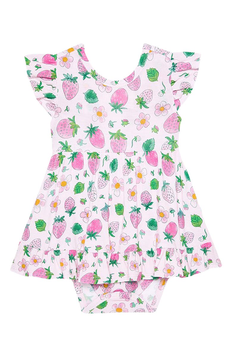Posh Peanut Kyra Strawberry Print Cutout Skirted Bodysuit, Main, color, Pink