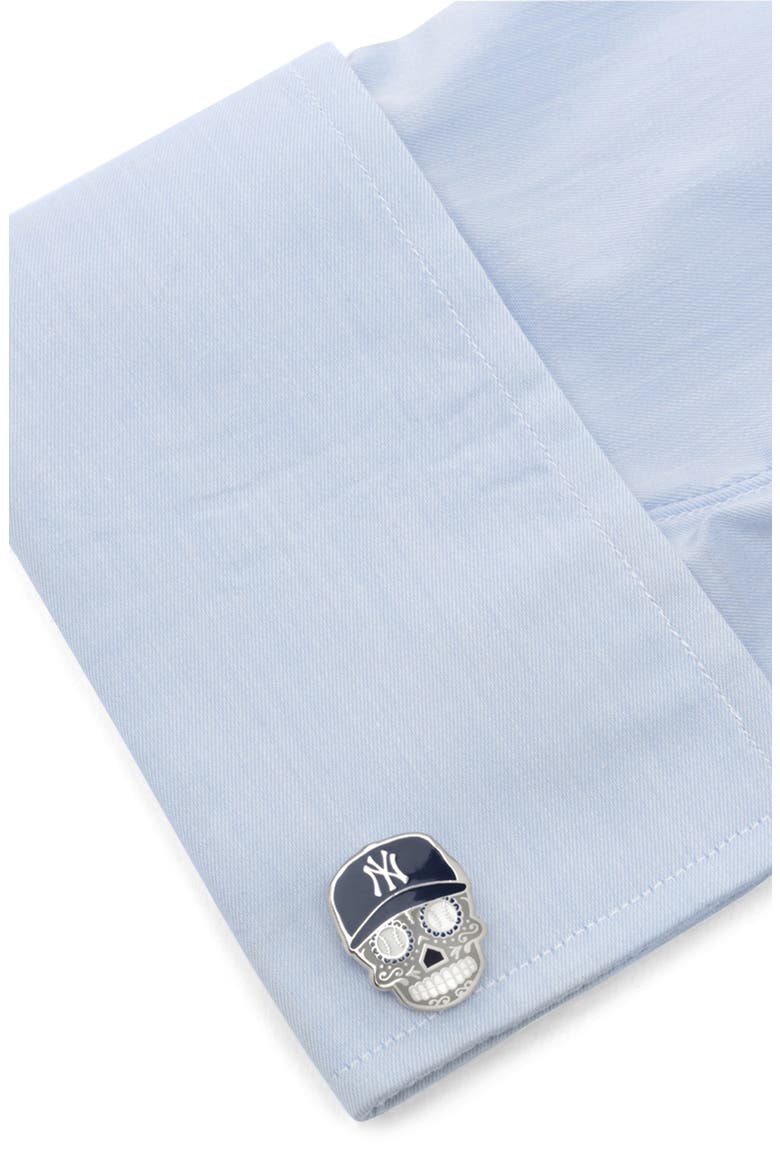 New York Yankees Sugar Skull Cuff Links, Alternate, color, GRAY