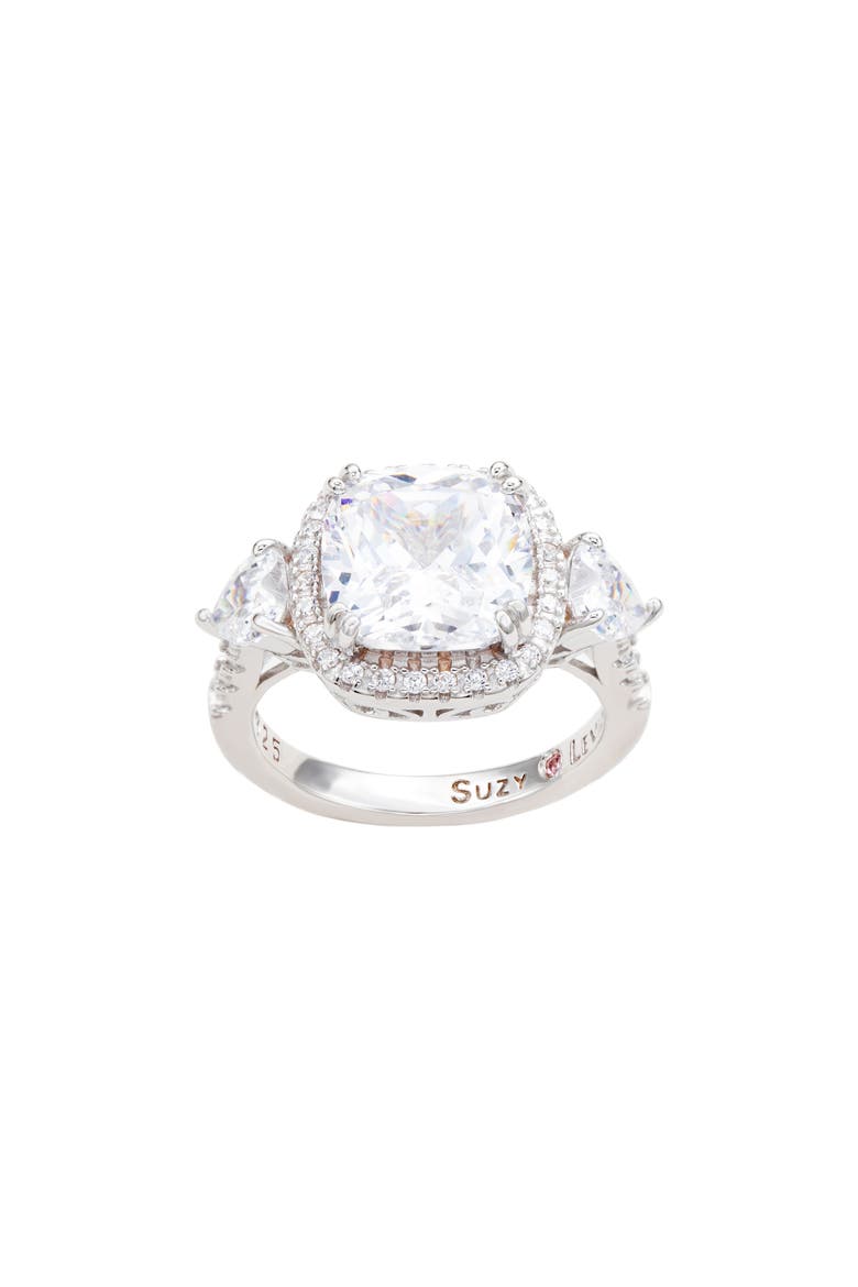 Sterling Silver Cushion Cut CZ Halo Bridal Ring, Alternate, color, WHITE