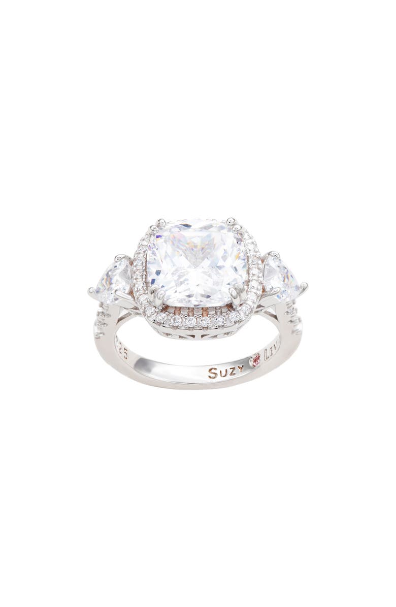SUZY LEVIAN Sterling Silver Cushion Cut CZ Halo Bridal Ring, Alternate, color, White