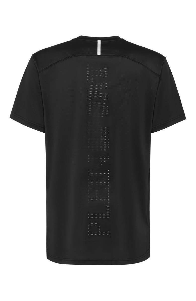 PLEIN SPORT Perforated Dry Fit Round Neck T-Shirt, Alternate, color, Black