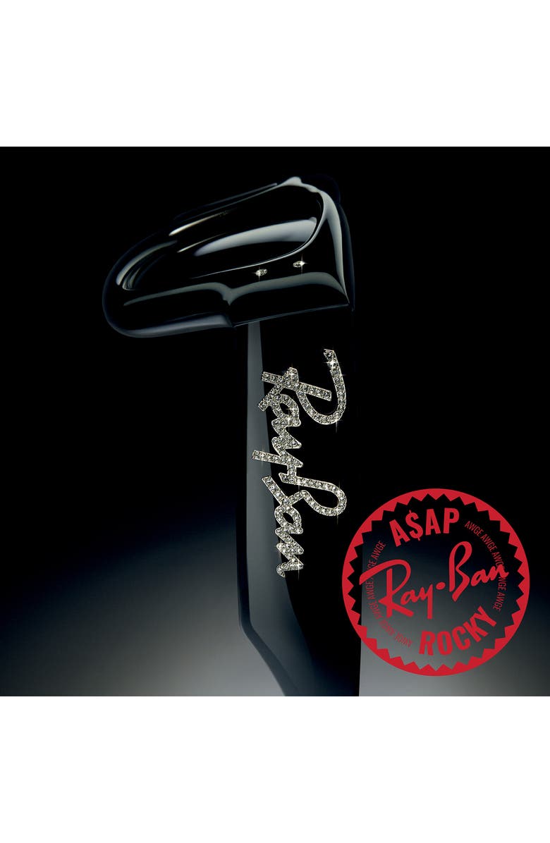 Ray-Ban Wayfarer Puffer 47mm Small Square Sunglasses, Alternate, color, Black With Strass / Dark Grey