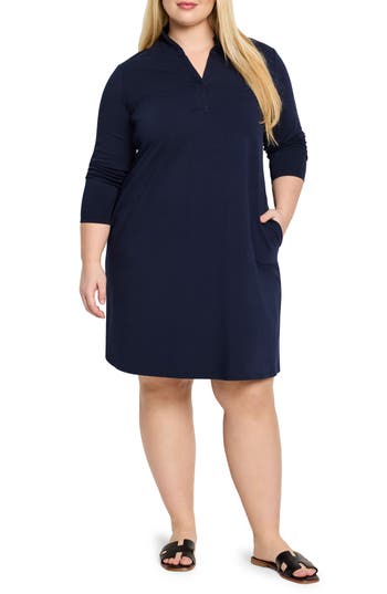 Nic + Zoe Nic+zoe Ruffle Collar Long Sleeve A-line Dress In Purple