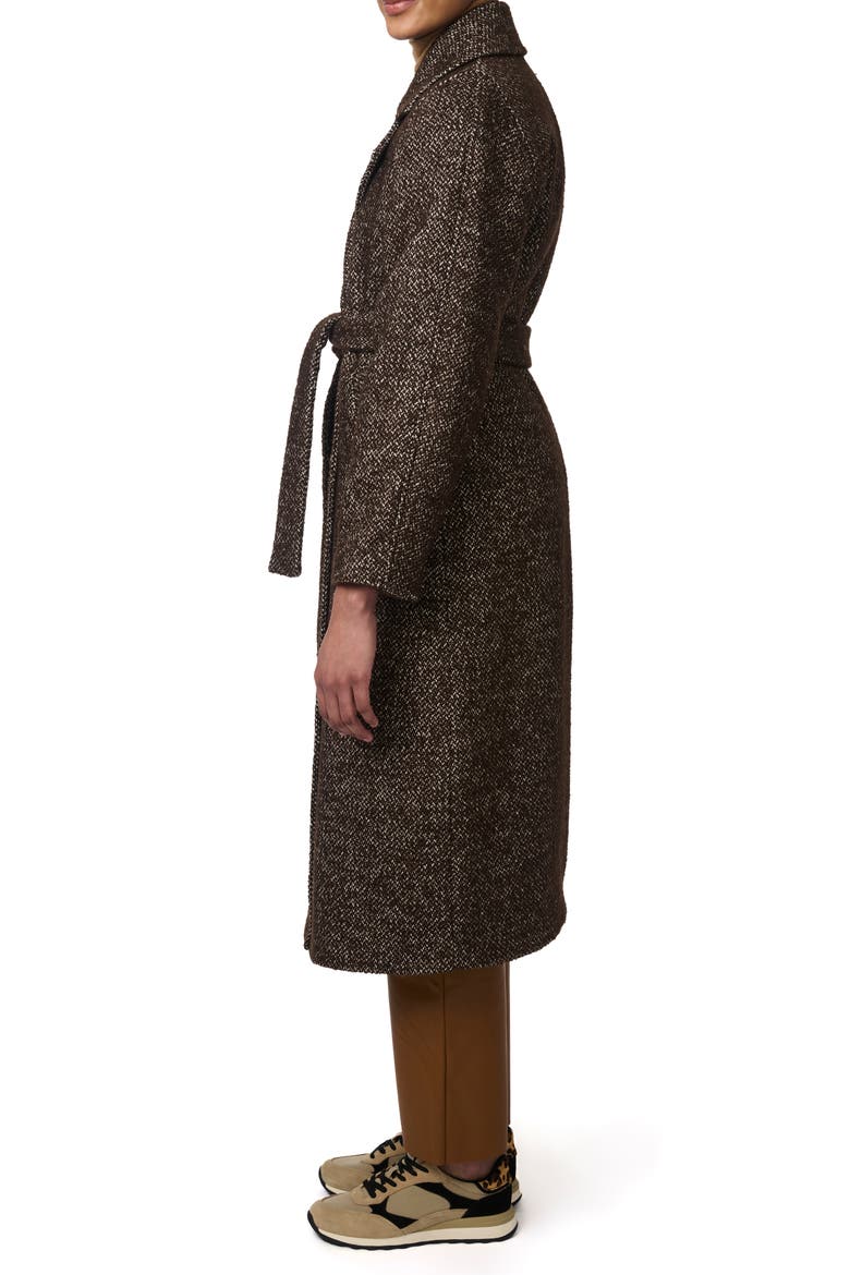 Textured Herringbone Longline Wrap Coat, Alternate, color, BROWN