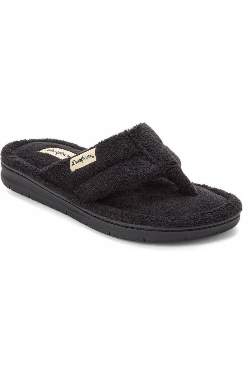 DEARFOAMS Wrenley Terry Thong Flip Flop Slipper, Main, color, Black
