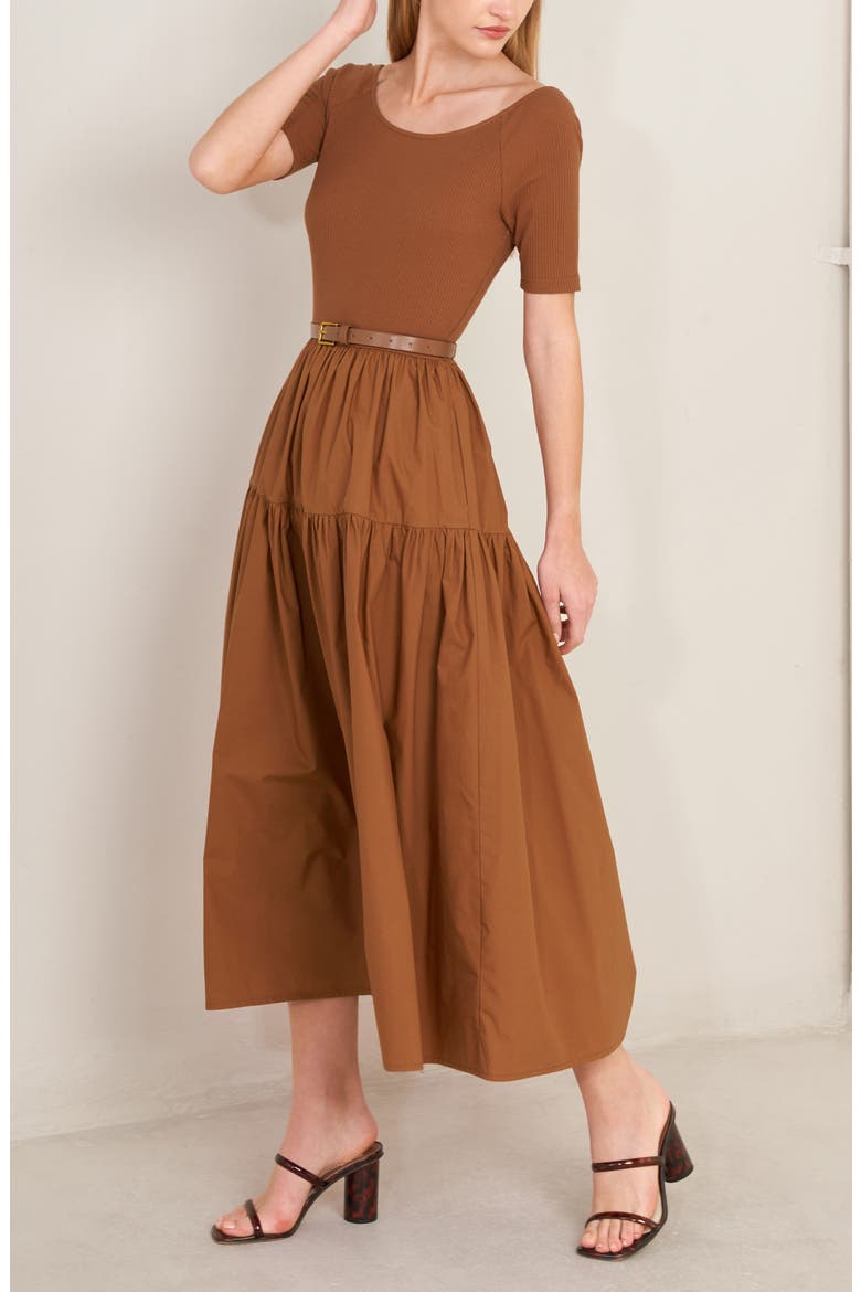 Belted Tiered Maxi Dress, Alternate, color, RUST