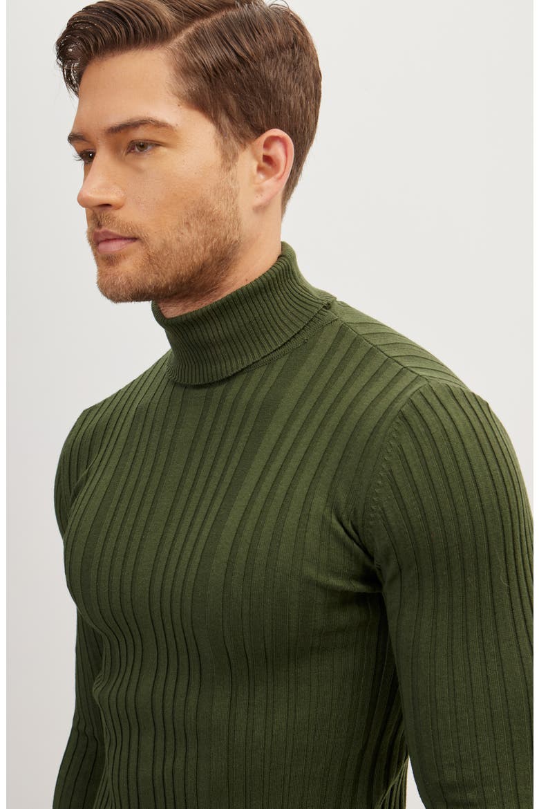 Roll Neck Rib Knit Sweater, Alternate, color, KHAKI