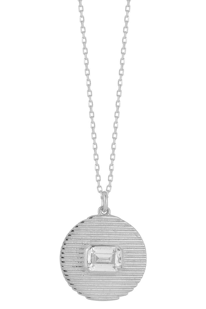 Cubic Zirconia Disc Pendant Necklace, Main, color, SILVER