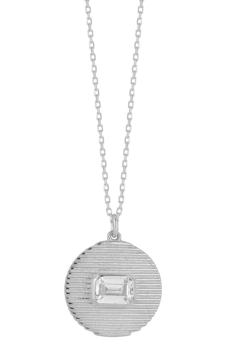 CHLOE AND MADISON Cubic Zirconia Disc Pendant Necklace, Main, color, Silver