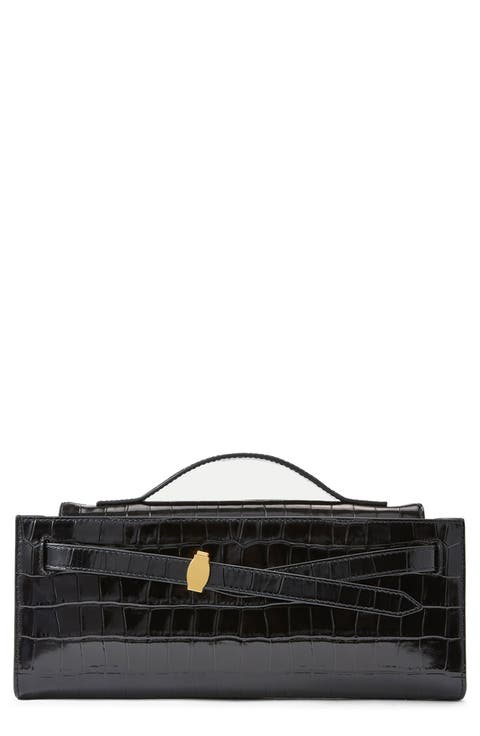 Dash Croc Embossed Leather Shoulder Bag