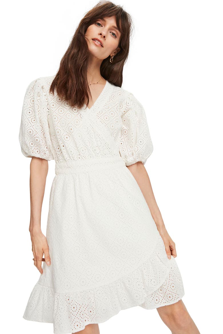 Broderie Anglaise Wrap Dress, Alternate, color, WHITE