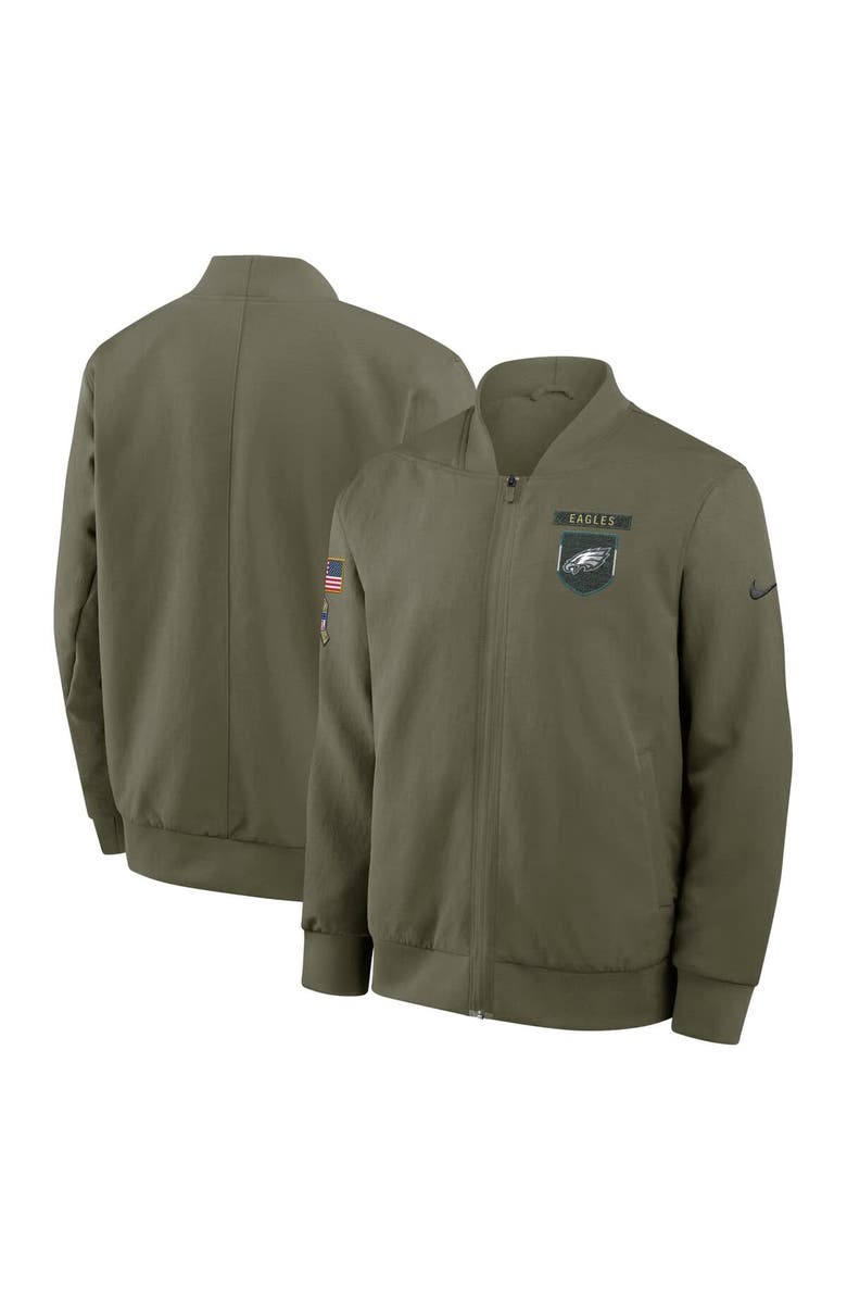 Nike Men's Nike Olive Philadelphia Eagles 2025 Salute to Service Sideline Full-Zip Bomber Jacket, Main, color, 