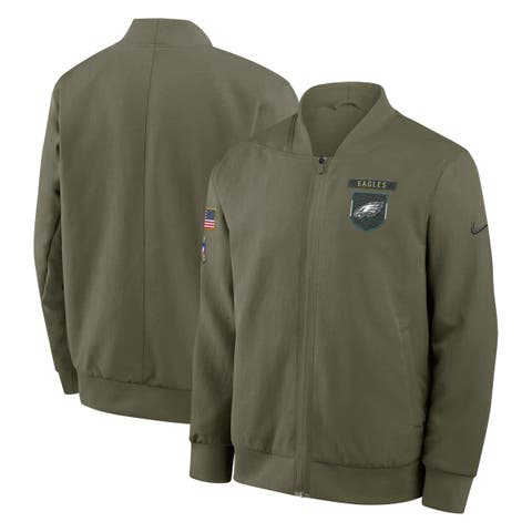 Men's Nike Olive Philadelphia Eagles 2025 Salute to Service Sideline Full-Zip Bomber Jacket