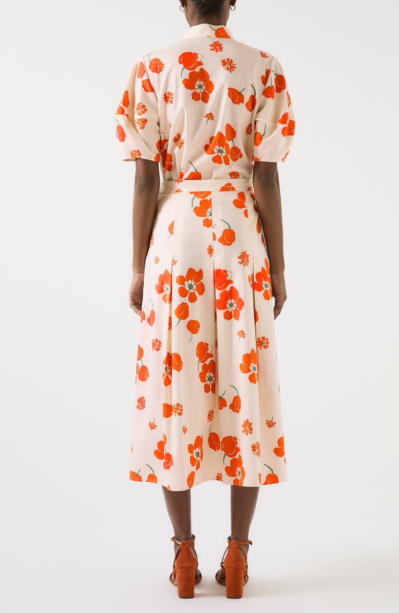 LK Bennett Flora Floral Pleated Stretch Cotton Sateen Midi Skirt, Alternate, color, 