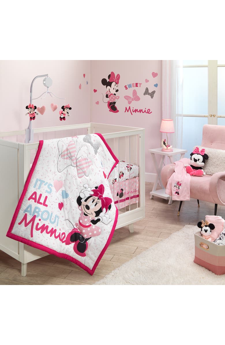 Lambs & Ivy Disney Baby Minnie Mouse Love 3-Piece Nursery Crib Bedding Set, Alternate, color, Pink