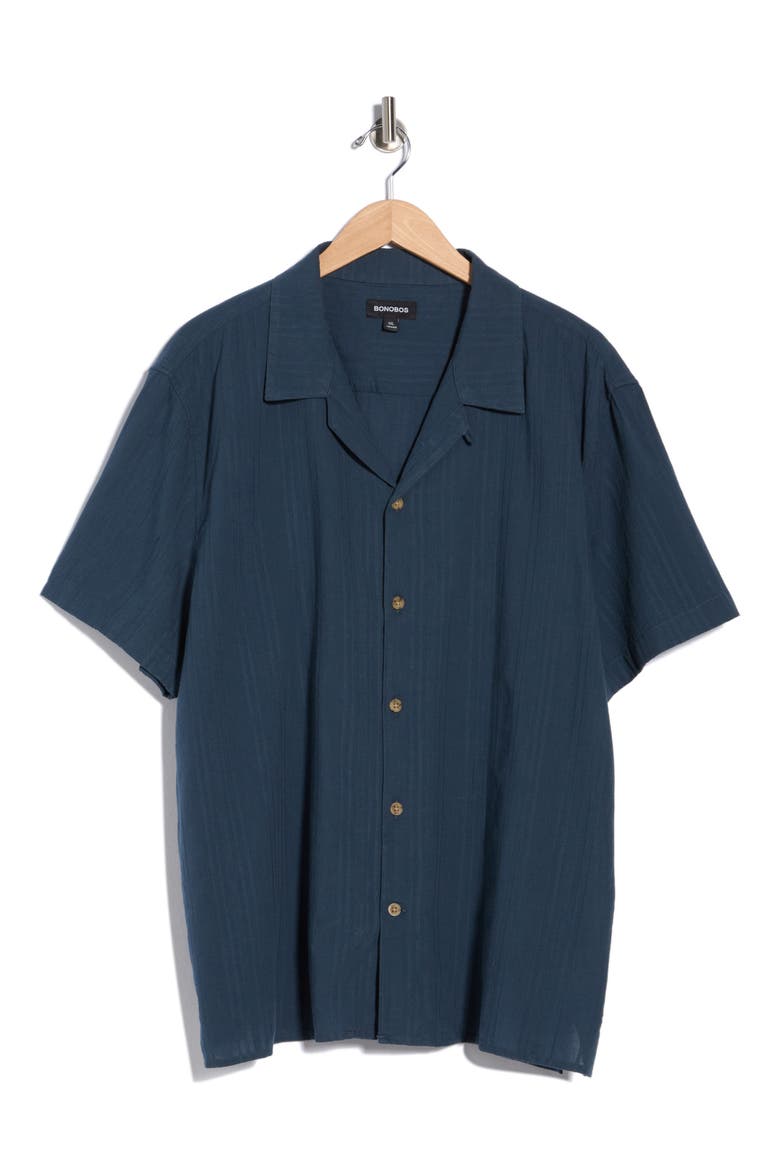 Riviera Striped Cotton Cabana Shirt, Main, color, MIDNIGHT NAVY