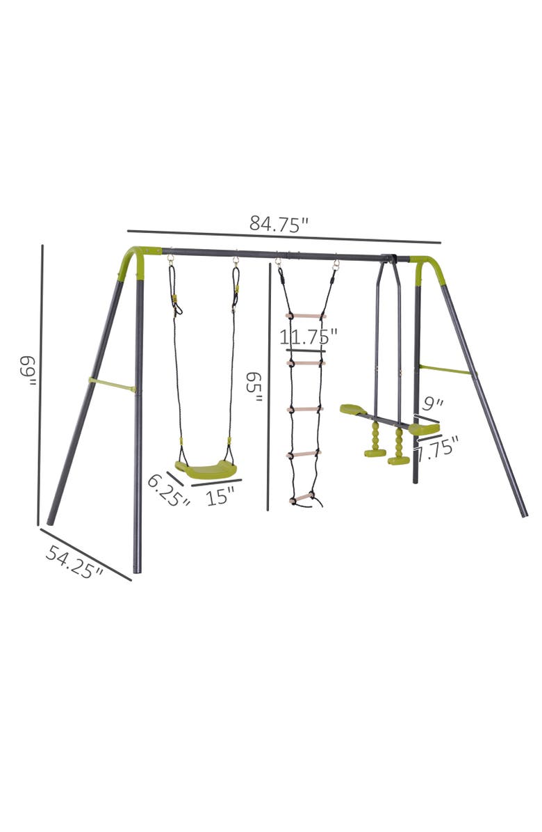 HOMCOM 3-in-1 Kid Backyard Swing Set with Swing Seat, Glider, Climbing Ladder, Alternate, color, 
