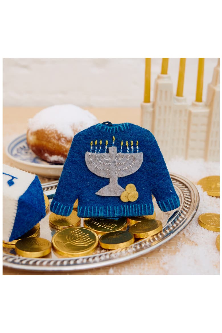 Hanukkah Sweater Ornament, Alternate, color, BLUE