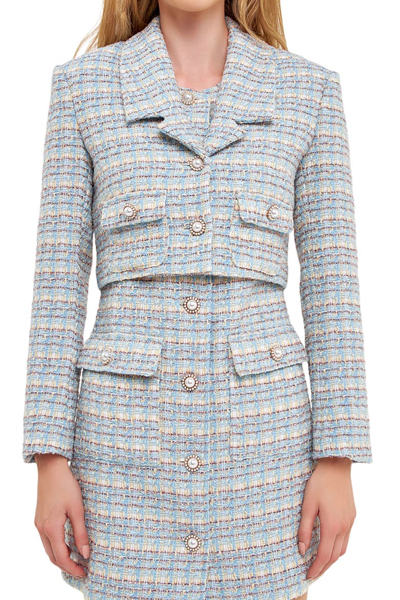 Crop Metallic Tweed Jacket, Alternate, color, BLUE MULTI