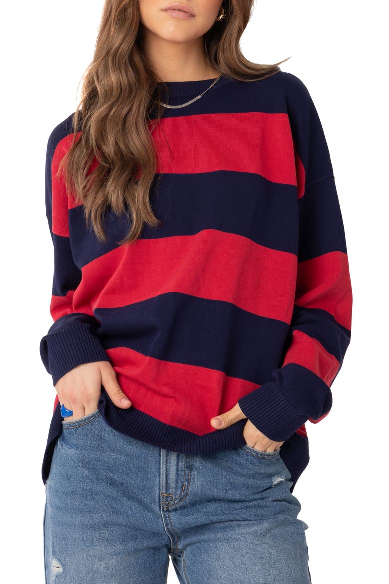 Logan Stripe Oversize Sweater, Main, color, RED