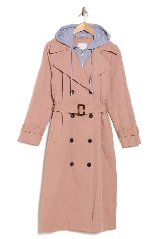 Shop Avec Les Filles Double Breasted Hoodie Trench Coat In Woodrose