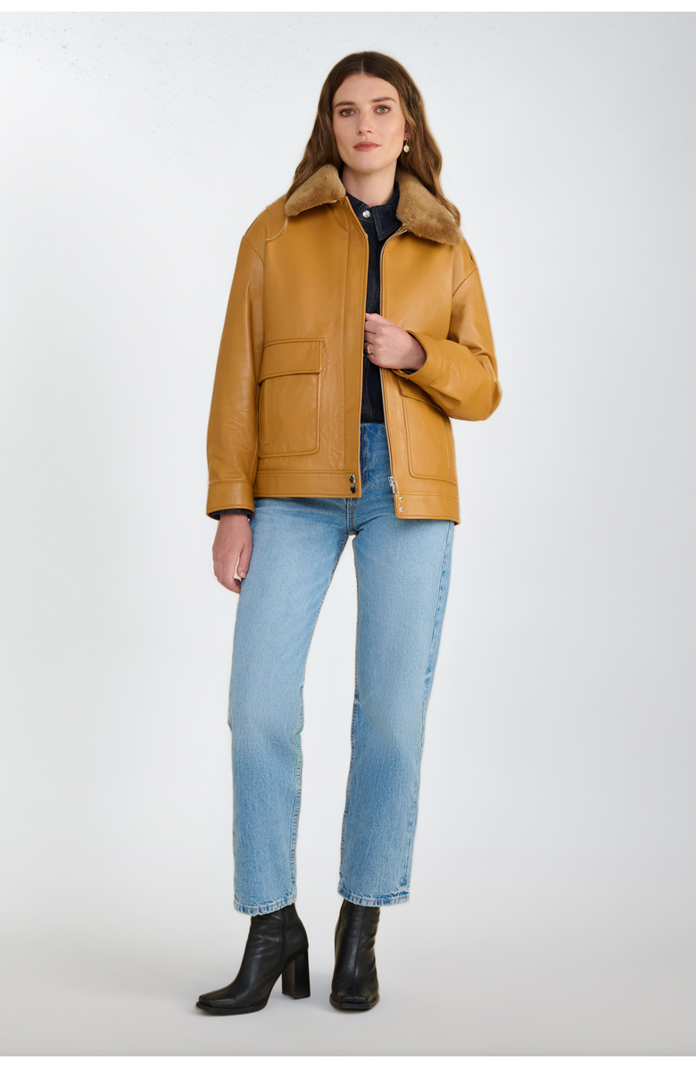 FURNIQ UK LLC Alma Leather Jacket, Alternate, color, Caramel