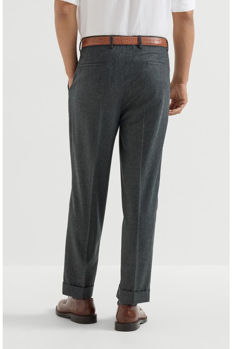 Virgin wool flannel trousers with pleat, Alternate, color, Dark Grey