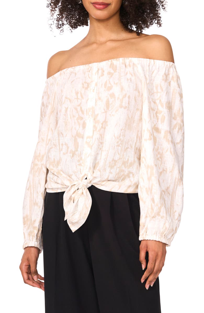 Vince Camuto Print Off the Shoulder Long Sleeve Top, Main, color,