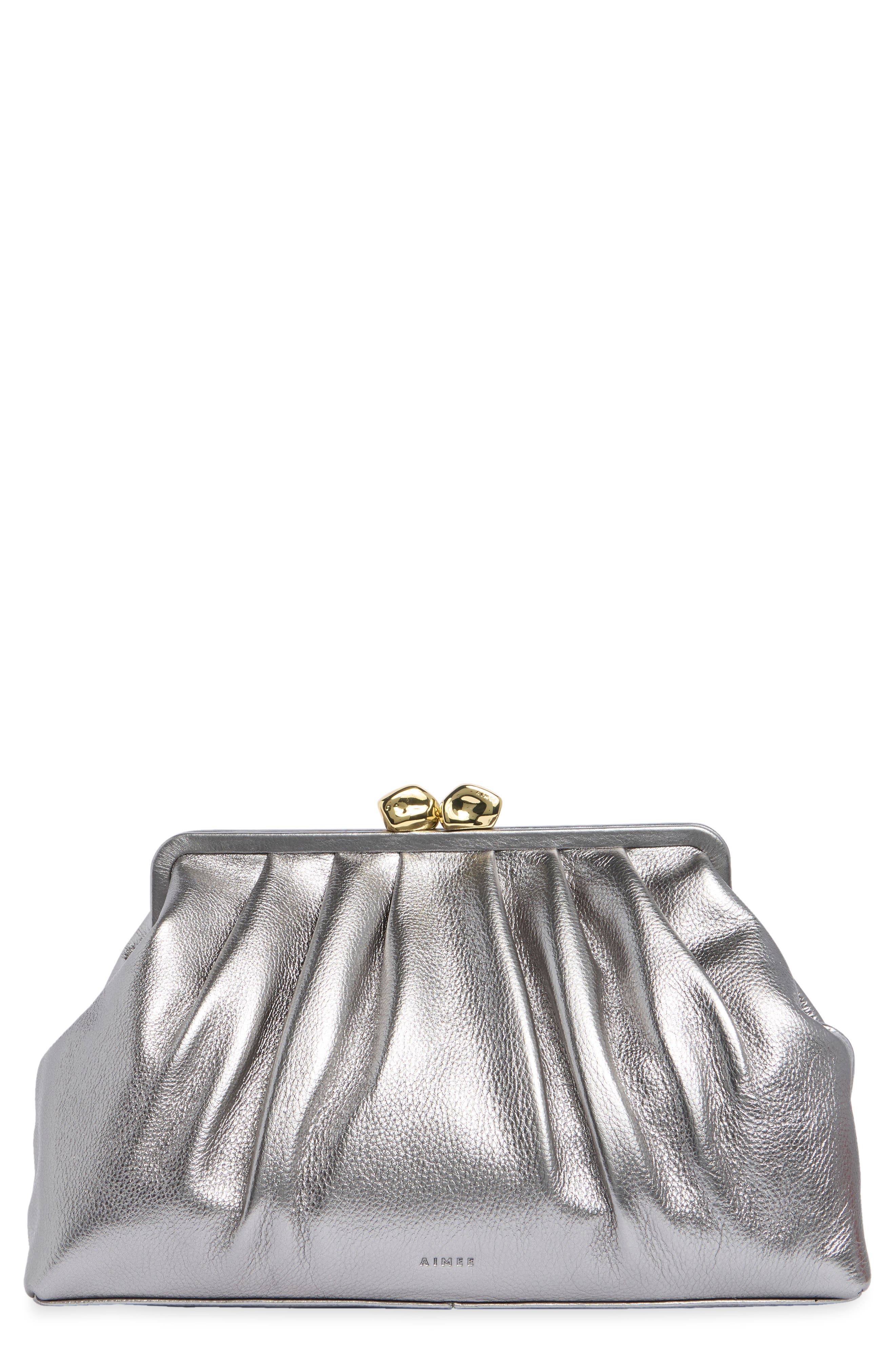 Frame XL Leather Clutch, Main, color, PEWTER