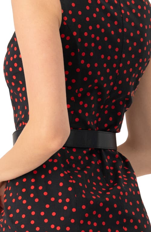 Ivonne Sleeveless Polka Dot Shift Dress In Black
