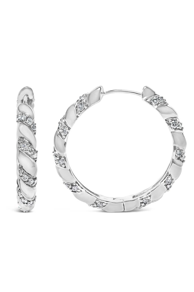 14K White Gold 1 1/5 Cttw Lab Grown Diamond Swirl Design 1" Inch Hoop Earrings, Alternate, color, White