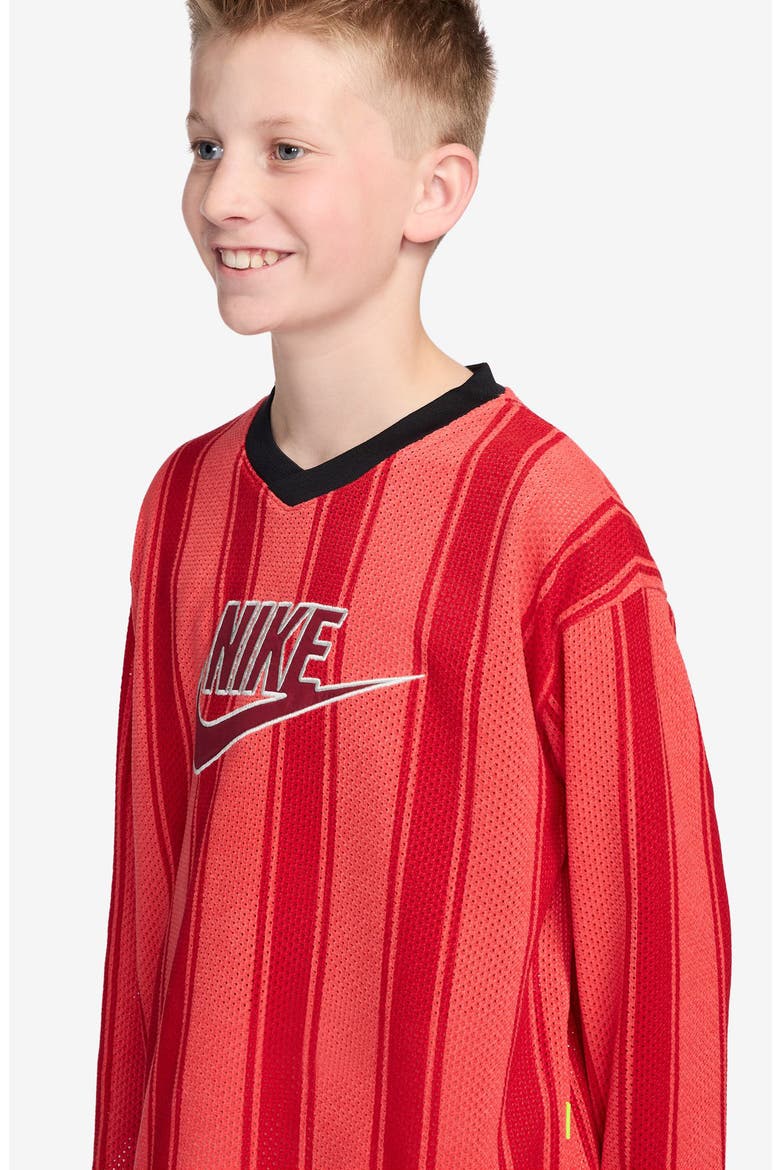 Kids' Sportswear Stripe Long Sleeve Mesh Jersey, Alternate, color, LIGHT CRIMSON/ BLACK/ CRIMSON