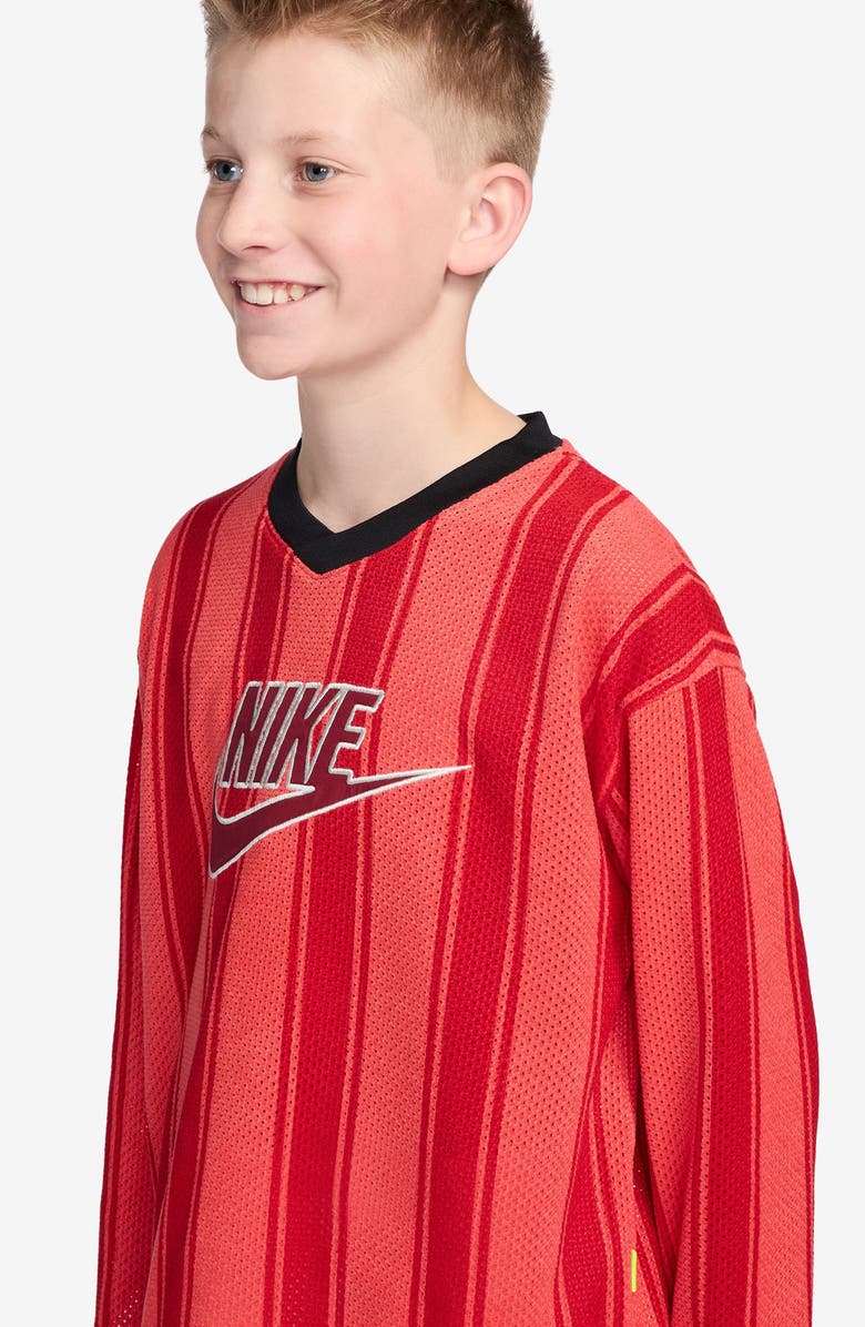 Nike Kids' Sportswear Stripe Long Sleeve Mesh Jersey, Alternate, color, Light Crimson/ Black/ Crimson