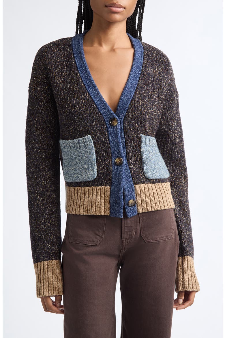 Josiane Button Front Cardigan, Main, color, HERITAGE NAVY MULTI