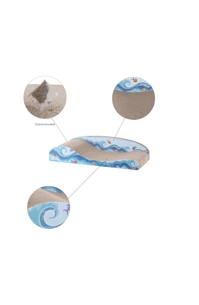 The Licker Store Kokomo 23.75" Coastal Cardboard Lounge Bed Cat Scratcher with Catnip, Alternate, color, Blue/Orange