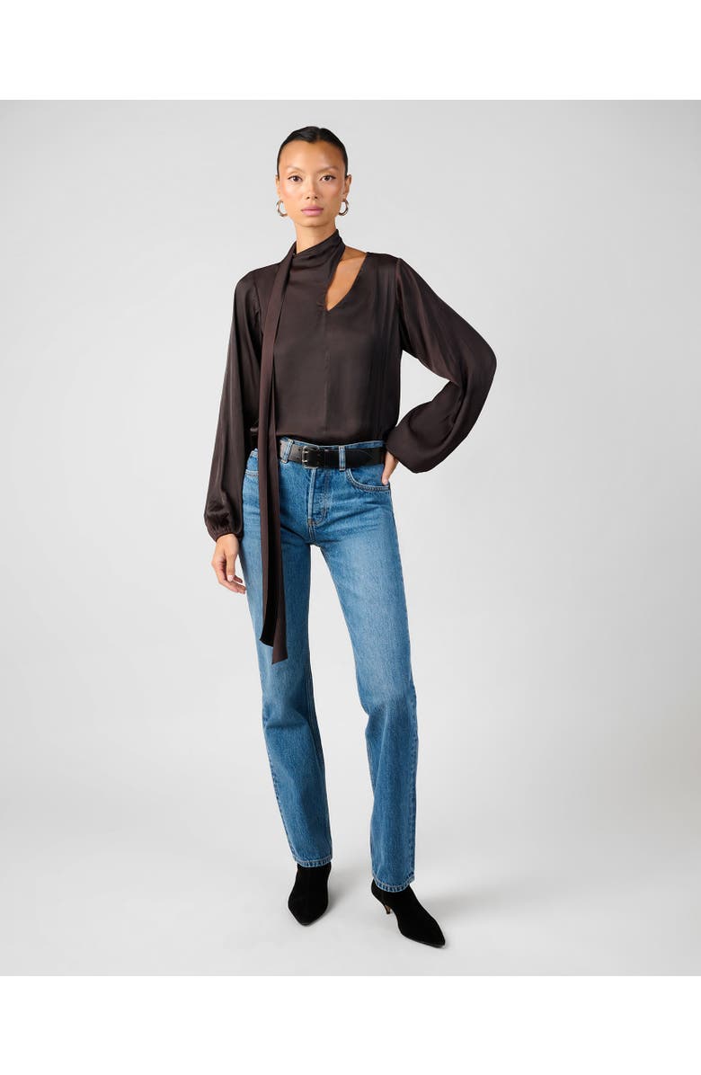 WeWoreWhat Wrap Neck Tie Top, Alternate, color, Dark Brown