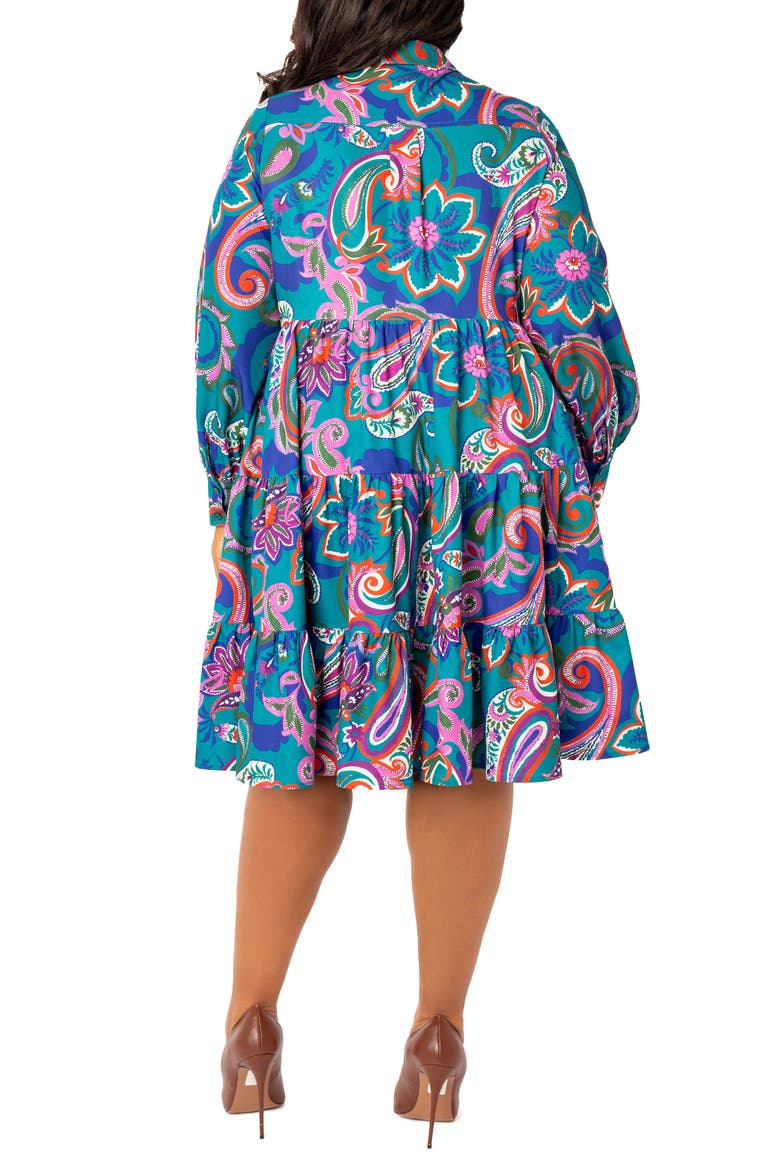 Floral Long Sleeve Shirtdress, Alternate, color, TEAL MULTI