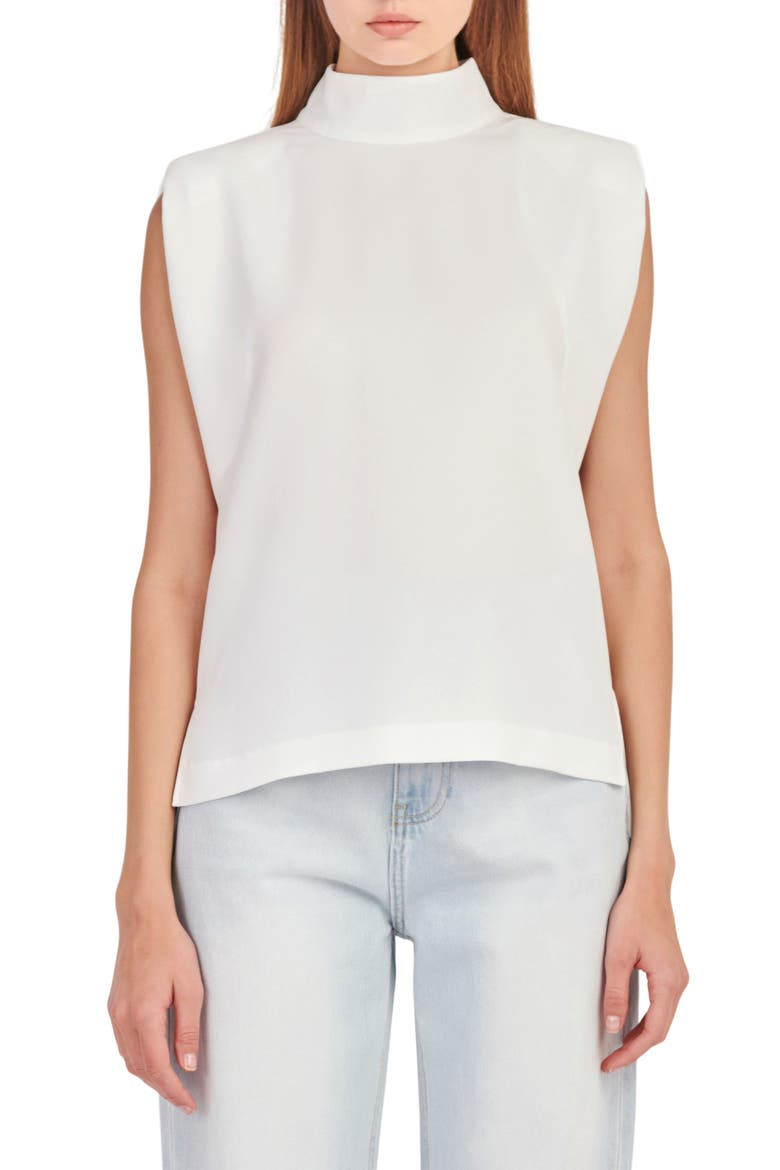 Shoulder Pad Mock Neck Top, Main, color, OFF WHITE