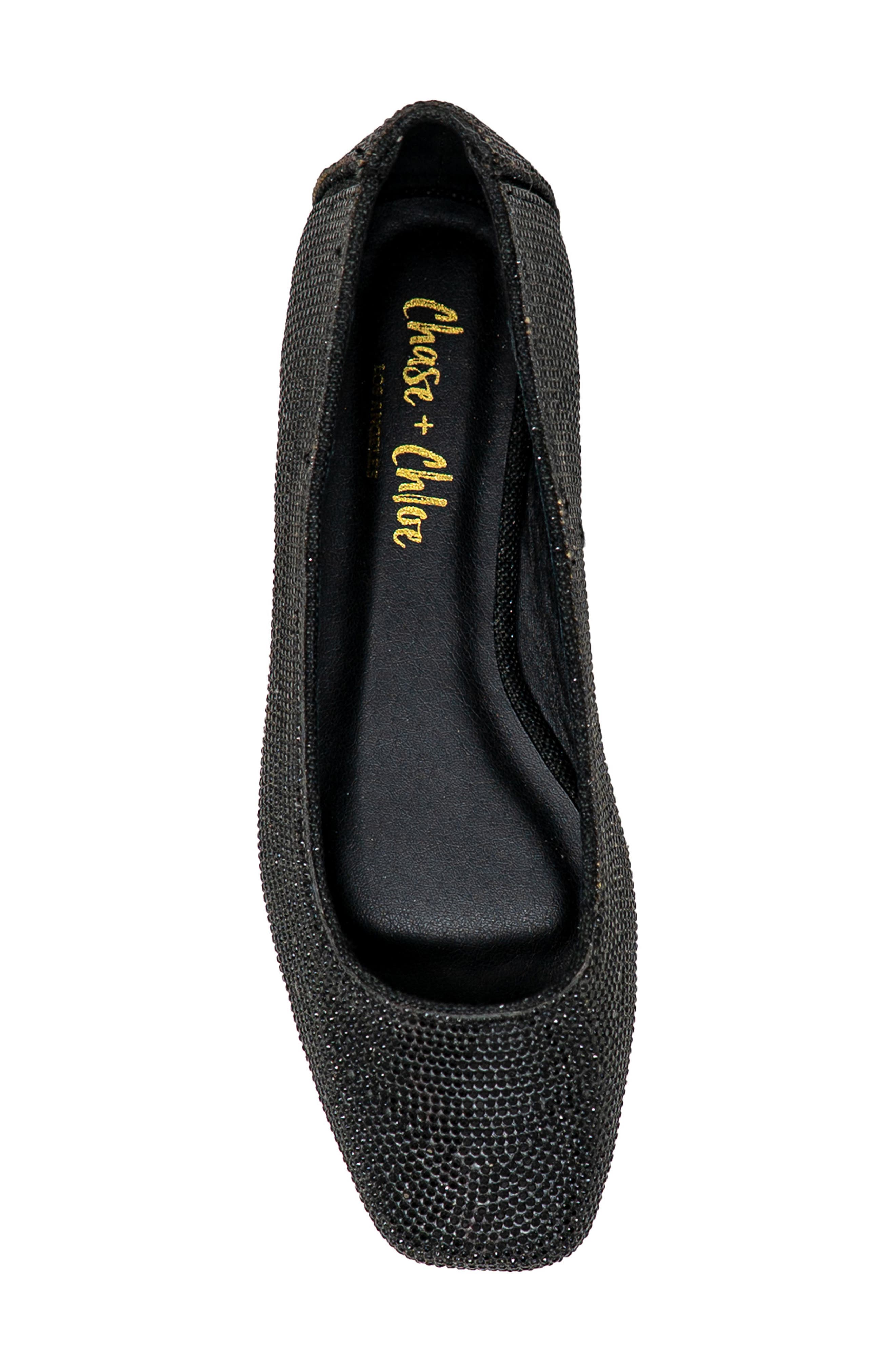 CHASE AND CHLOE Rhinestone Flat, Alternate, color, Black