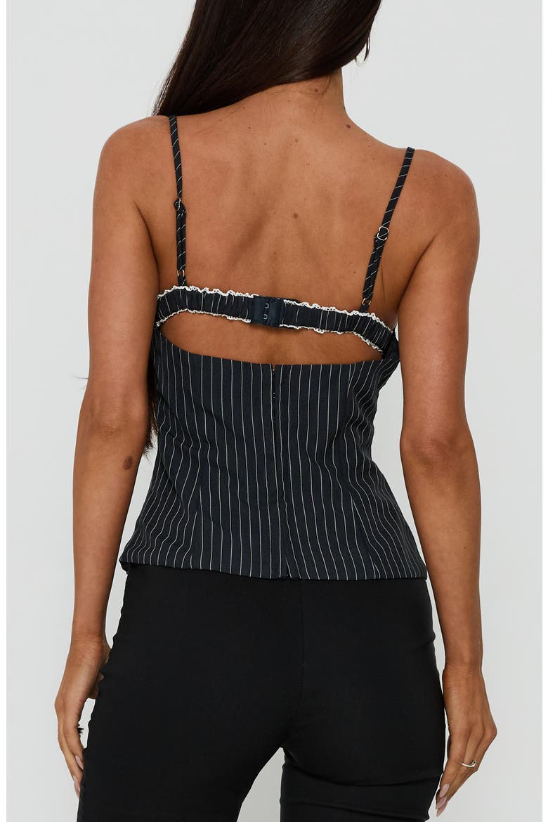 Renaissance Pinstripe Lace Layered Crop Corset Tank, Alternate, color, NAVY PINSTRIPE