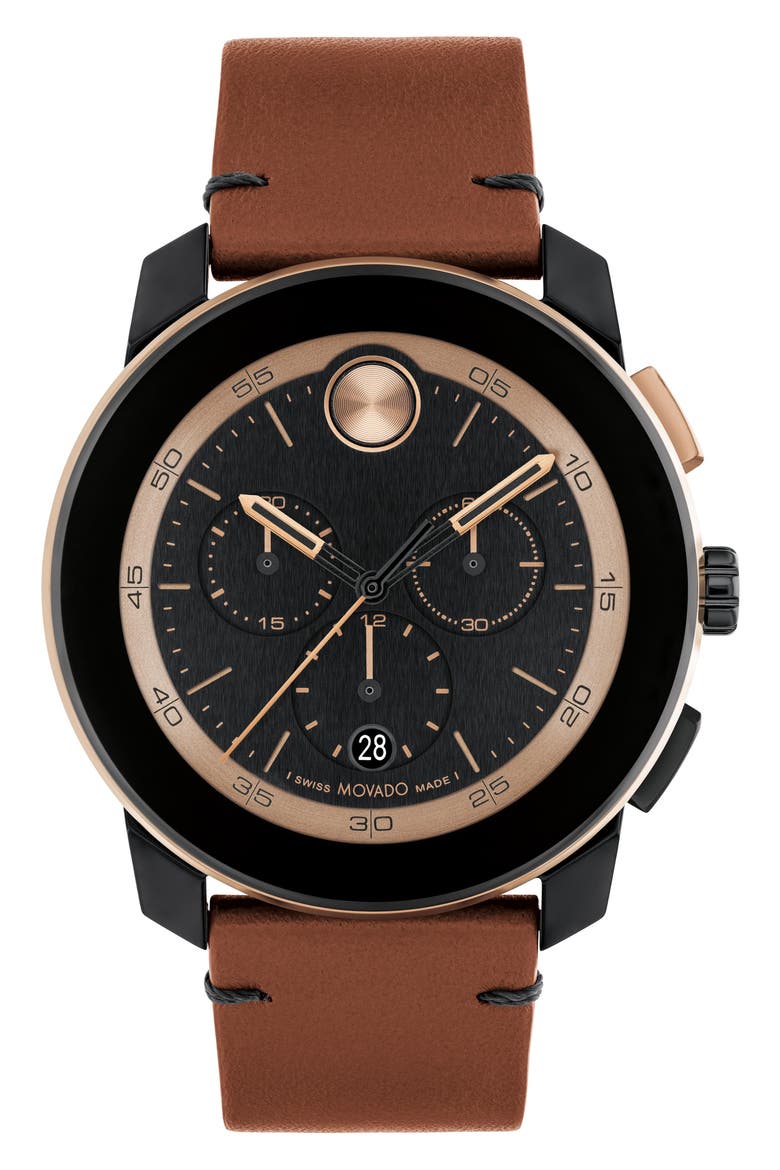 Bold TR90 Leather Strap Watch, Main, color, BLACK DIAL