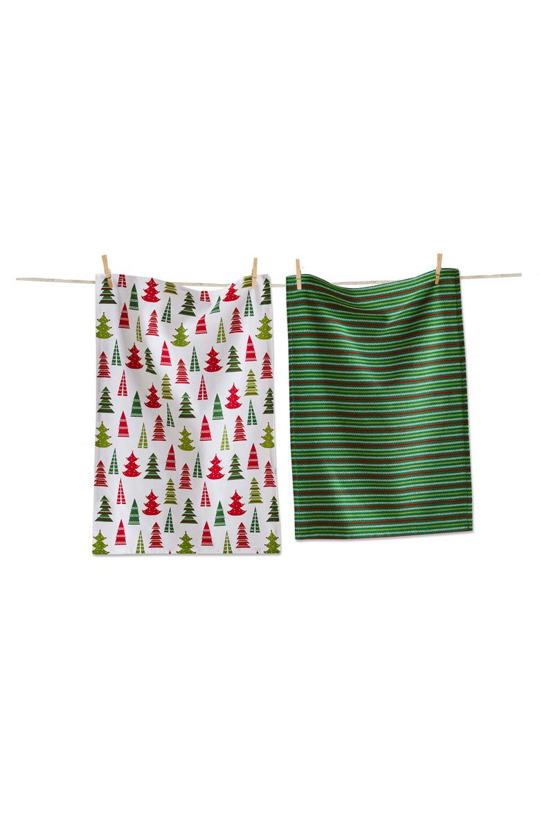 tag Cheerful Tree Dishtowel Set Green Multi Cotton Kitchen Towels, Main, color, Green