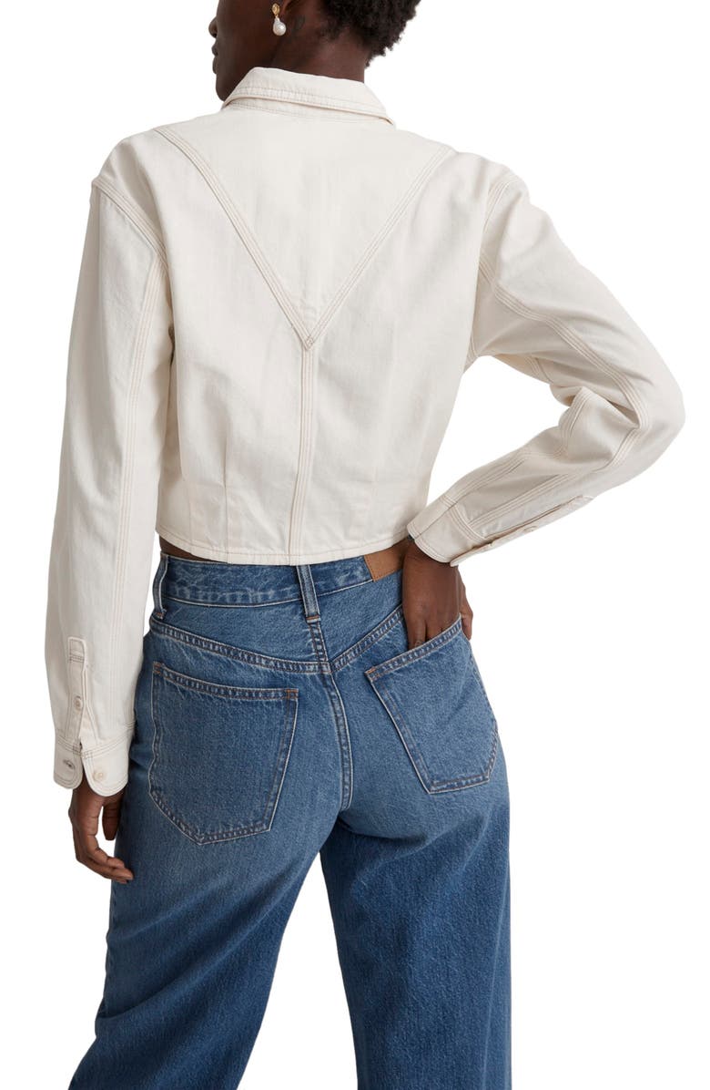 Madewell Denim Pleated Crop Button-Up Shirt, Alternate, color, 