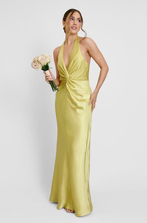 Plunge Knot Neck Scarf Bridesmaid Dress
