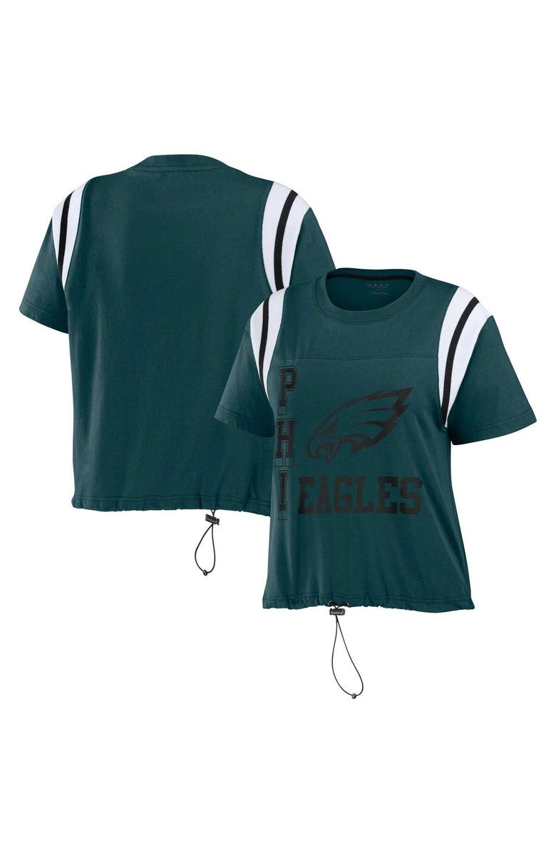 WEAR by Erin Andrews Women's WEAR by Erin Andrews Midnight Green Philadelphia Eagles Cinched Colorblock T-Shirt, Main, color, 