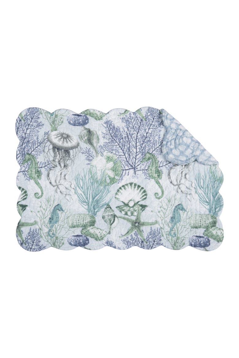 Shoreline Waters Scalloped Placemats Set of 6 Nautical Design, 13" x 19", Alternate, color, Blue