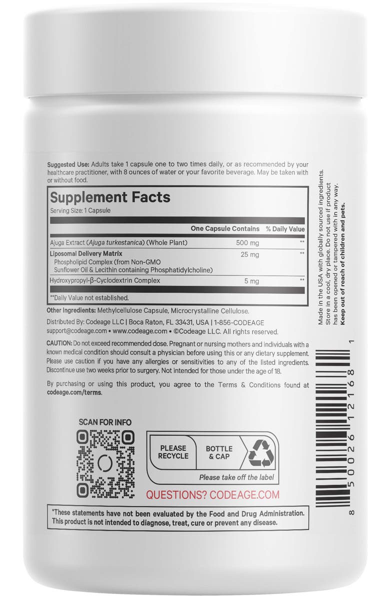 Codeage Liposomal Turkesterone 500 mg Supplement, Alternate, color, White