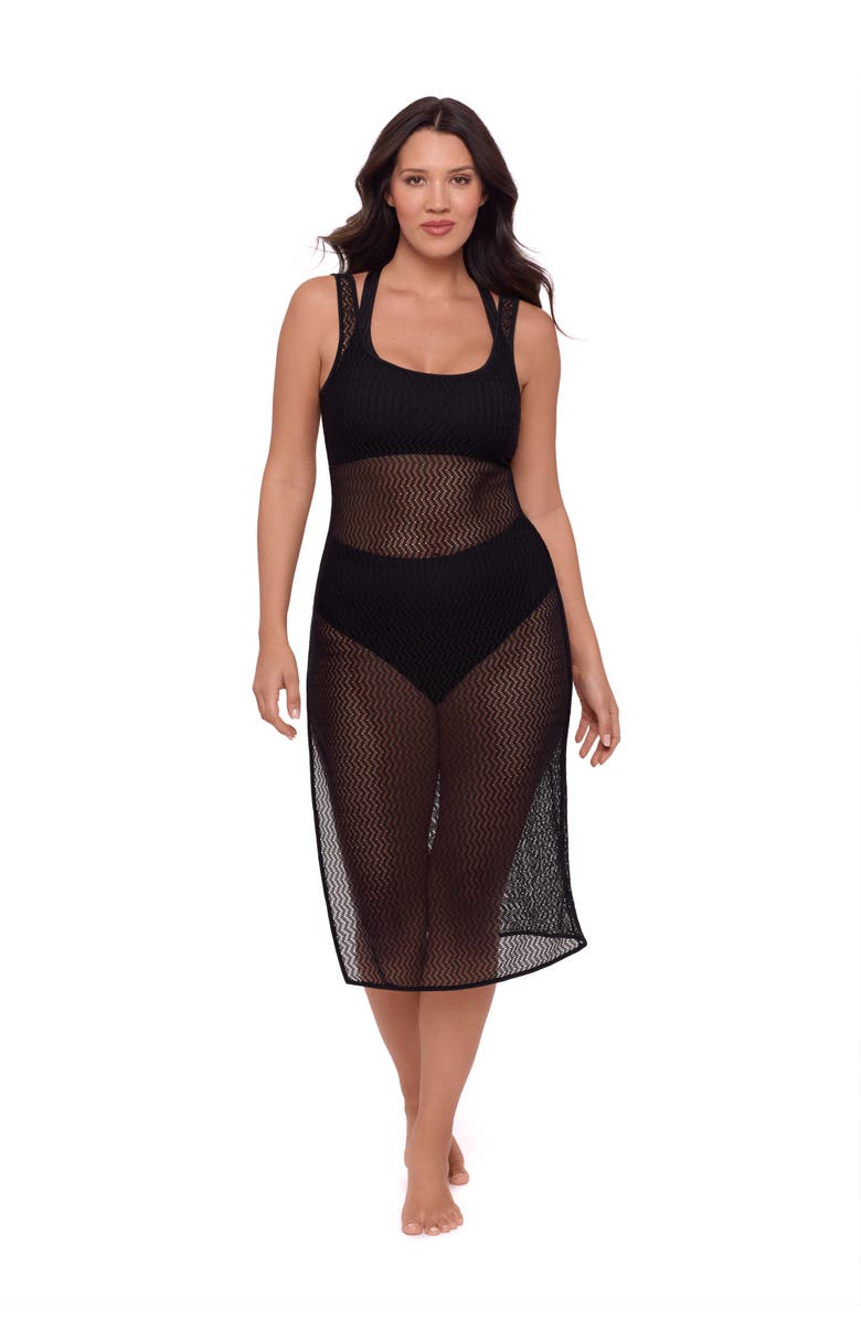 S3 Apparel Front Slit Crochet Coverup Dress, Main, color, Onyx Black