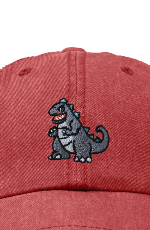 Dalix Giant Lizard Embroidered Dad Hat In Washed Red