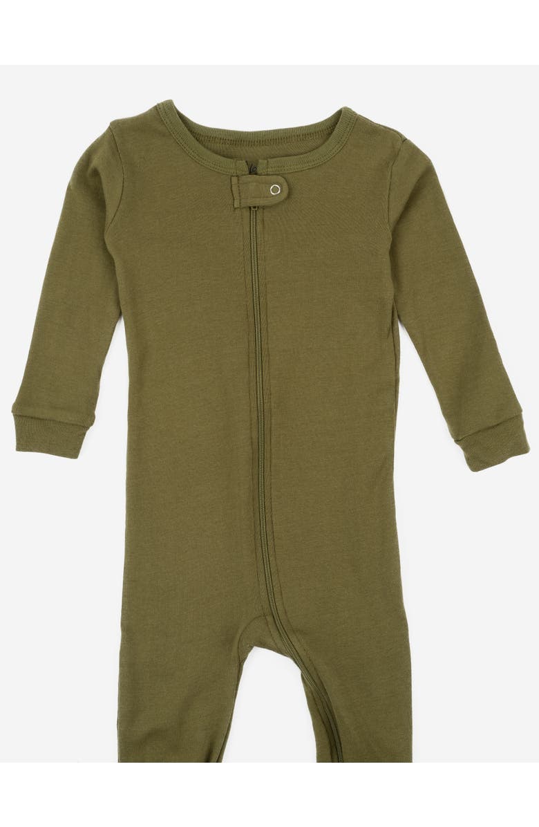 Leveret Footed Solid Cotton Matching Family Pajamas, Alternate, color, Olive